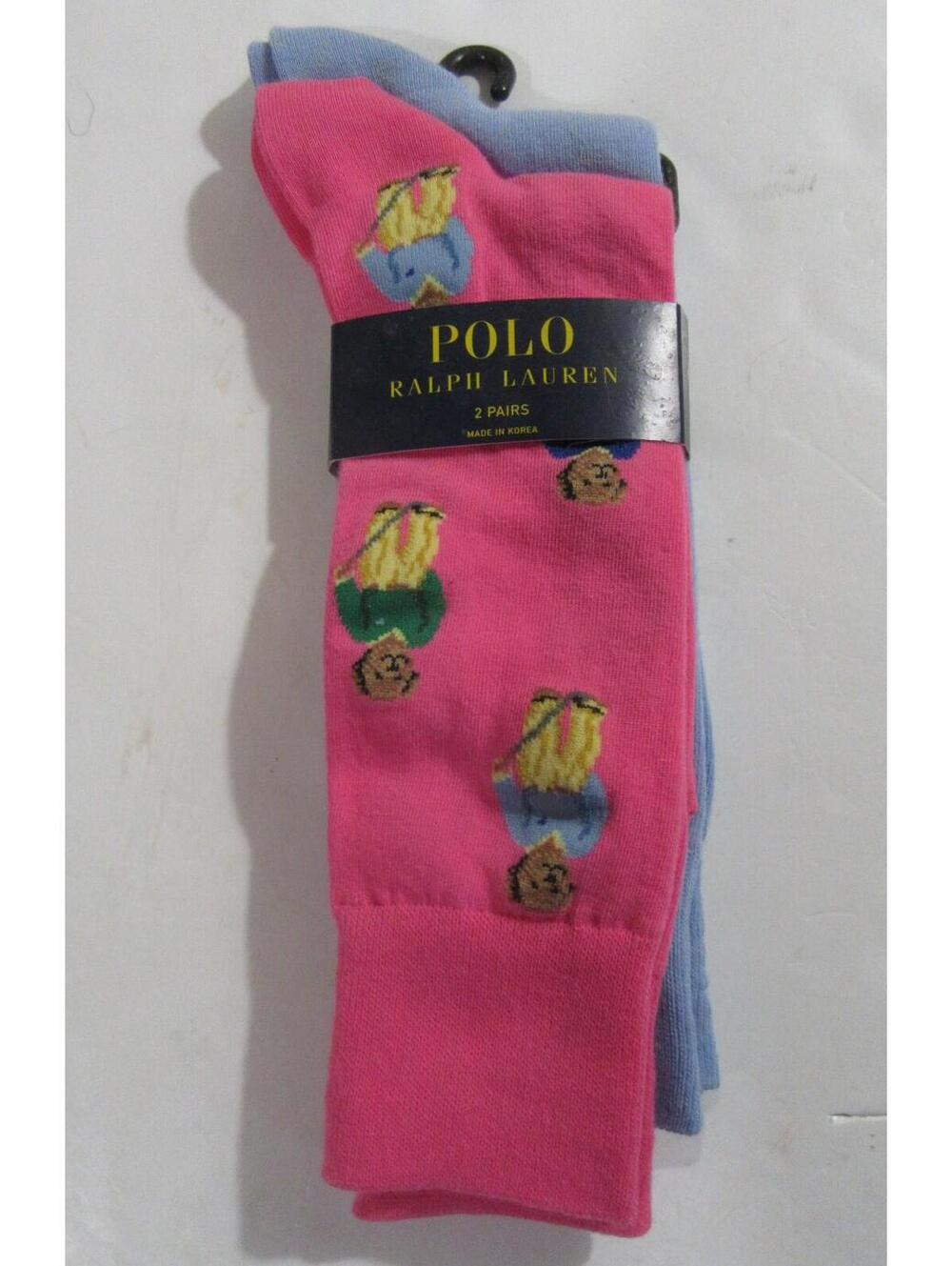 Polo Ralph Lauren Mens Trouser Dress Socks Pink w Polo Bears and Blue 2 pack